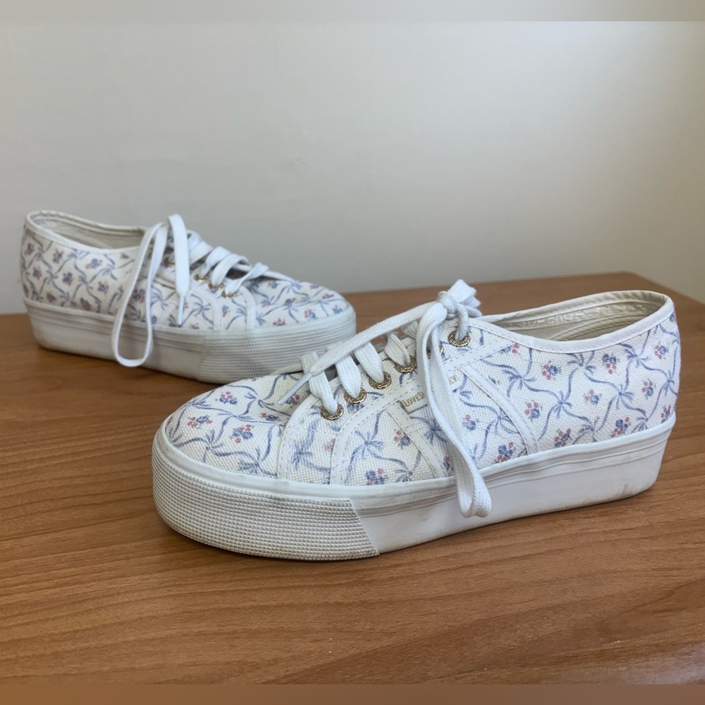 Superga x LoveShackFancy Platform Floral Sneakers Shoes US Size 8.5 EU Size 39.5